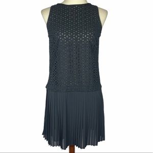 Loft Drop Waist Dress Eyelet Bodice Pleated Skirt